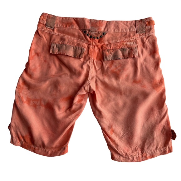 Da-Nang VTG Y2K 100% Silk Embroidered Tie Dye Camo Peach Utility Shorts L - Picture 2 of 12
